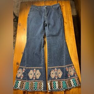 Embroidered Dark Blue Flared Jeans for Women zip fly size 12